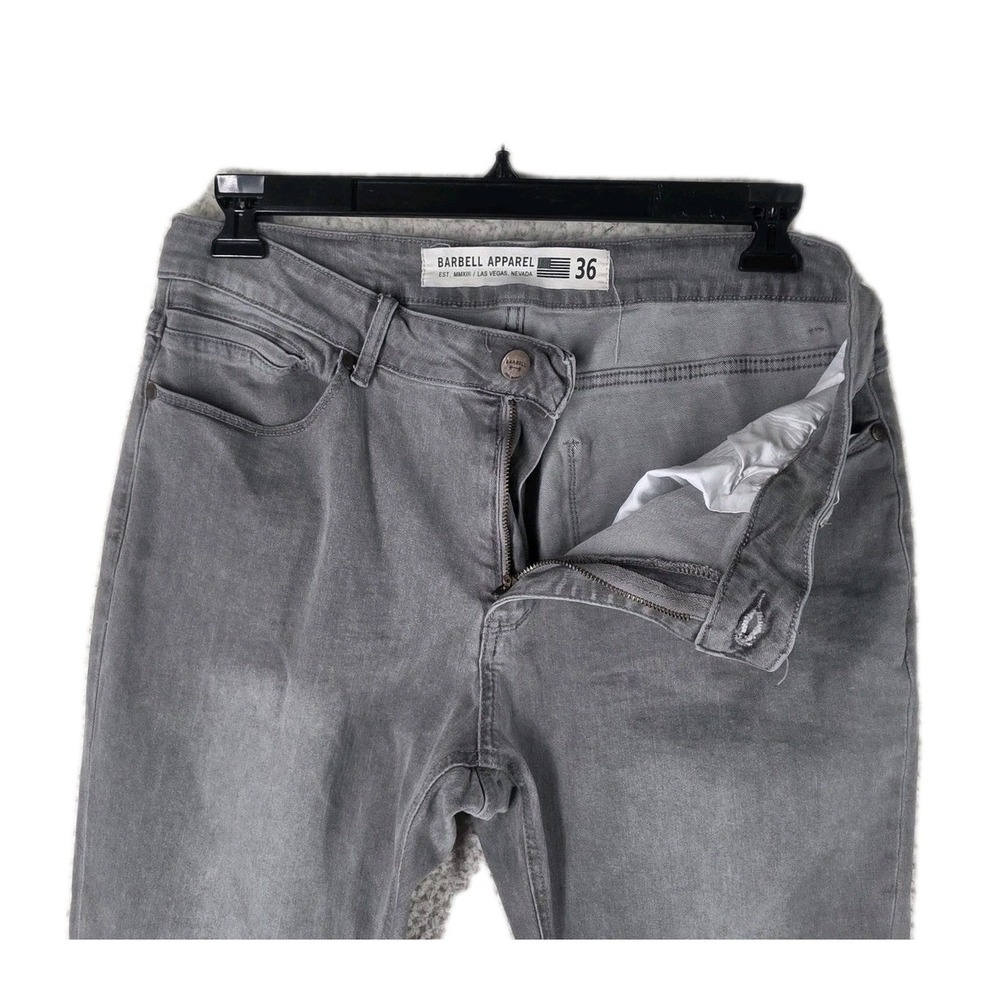 Barbell Apparel Jeans Mens 36 (35x29.5)Athletic Fit Grey Stretch Denim Grey Wash - Picture 15 of 16